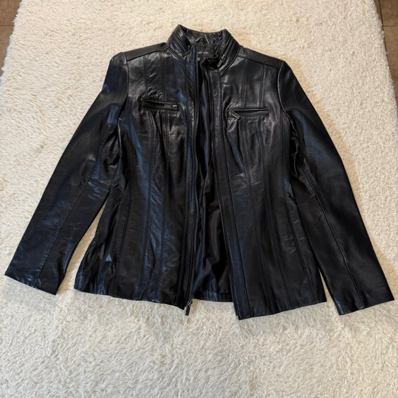 Jones New York Womens Black Leather Jacket Size Medium - Picture 5 of 15